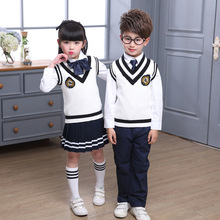 Uniforme de escuela primaria para niños, uniformes de jardín de infancia para estudiantes, traje de 4 piezas de estilo universitario británico, suéter, chaqueta, D-0514 2024 - compra barato