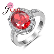 Anel de casamento oval vermelho luxuoso, joia para noivas, prata esterlina 925, zircônio cúbico, anel de dedo de noivado, bague 2024 - compre barato