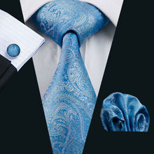 Conjunto de corbata de LS-566 de seda azul para hombre, corbata de tejido de cachemira Jacquard + pañuelo + gemelos para boda Formal, fiesta de negocios, 100%, novedad de 2016 2024 - compra barato