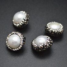 10~14mm Paved Black Crystal Beads Oval Shape Natural white Pearl Spacer Loose Beads Fit Fashion Jewelry Making 10pc/Lot 2024 - buy cheap