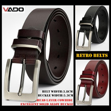 VADO Top-end 38mm Width Men 100% Head Layer Cowhide Genuine Leather Retro Belts,Needle Buckle Business Waistband,with Gift Box 2024 - buy cheap