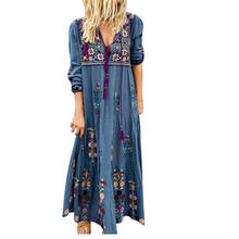Maxi dress women Plus Size летнее платье bohemian Long Sleeve Loose V Neck Printed beach long T-shirt dress #3 2024 - buy cheap