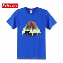 Creative Geometry Design Bear Trail Forest T Shirt Charming Nature Moon Mountains T-Shirt Men Stylish Wild Animal Printed Tshirt 2024 - buy cheap