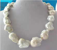 Free shipping Miss charm Jew1095 Large White Unusual Baroque Pearl Necklace disc Clasp 18 " 2024 - buy cheap