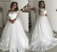 Cheap Long Sleeve Wedding Dress A Line Appliques Country Garden Church Formal Bride Bridal Gown Custom Made Plus Size 2024 - buy cheap