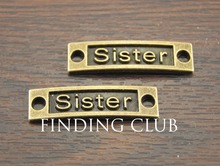 15 peças amuletos de ligação em bronze letras "irmã" faça você mesmo bracelete de metal colar jóias descobertas a1037 2024 - compre barato