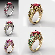 Винтажные кольца, опт, модные ювелирные изделия, золотой цвет, красный камень, с цирконием, красивые кольца в виде листьев для женщин, вечерние кольца, подарки 2024 - купить недорого