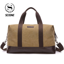 Scione-Bolso de viaje clásico para hombre, Maleta de hombro de lona sencilla, de cuero, informal, a la moda, para fin de semana 2024 - compra barato