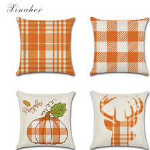 Thanksgiving Digital Printed Plaid Deer Head Pumpkin Orange Linen Pillow Case Cushion Cover Throw Pillow Car Home Pillowcase 2024 - buy cheap