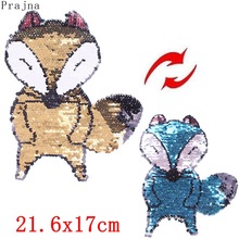 Prajna Fox Patch Reversible Sequin Embroidered Patches For Clothing Glitter Star Patches Sew On Clothes Stripes Kids DIY Supply 2024 - buy cheap