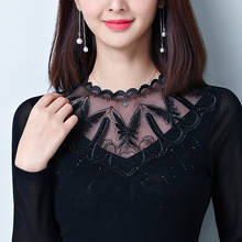Elegant Lace Women Blouses 2019 New Spring Autumn Long Sleeve O-Neck Tops Office Ladies Black Shirts Female Blouse Plus Size 2024 - buy cheap
