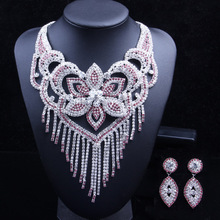 2018 Bridal Jewelry Set Crystal Rhinestone Wedding Tassel  Necklace Earrings Wholesale Trendy Flower Necklace Set Party Women 2024 - buy cheap