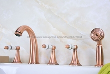 Antique Red Copper 5piece Bathtub fauce bathroom faucet for hot and cold Mixer tap Sink faucet 3 handle 5 hole Ntf208 2024 - buy cheap