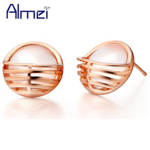 Almei 15%Off Sale Rose Gold Color Earrings for Women Pink Brincos Pequenos Joyeria Jewelry Earings Pendientes Mujer Moda R700 2024 - buy cheap