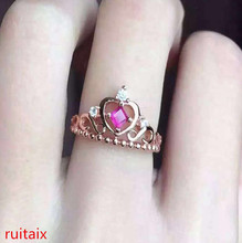 Anel de coroa de rubi natural, joias finas de alta qualidade 925 prata esterlina, embutido, joias simples e pequenas 2024 - compre barato