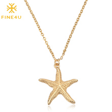 FINE4U N171 New Bohemian Star Fish Pendant Necklace For Women Stainless Steel Chain Necklace 2019 Summer Beach Jewelry 2024 - buy cheap