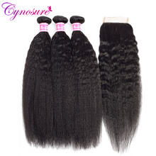 Cynosure Kinky Straight Bundles with Closure Remy Human Hair 3 Bundles with Closure Brazilian Kinky Straight Hair With Closure 2024 - buy cheap