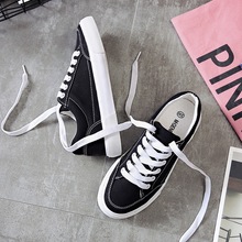 Women sneakers 2022 new arrivals fashion lace-up black/white women shoes solid sewing shallow casual canvas shoes women 2024 - buy cheap