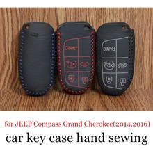 Apenas vermelho bonito ajuste vermelho para jeep compass grand cherokee (2014,2016) capa de couro genuíno para chave de carro costura manual diy 2024 - compre barato