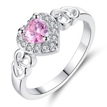 Женское кольцо с сердечком Beiver, розовое кольцо с кристаллом, с родиевым покрытием, размер 6, 7, 8, 9 2024 - купить недорого
