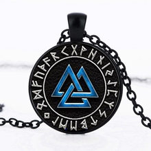 Punk Scandinavian Norse Viking Amulet Pendant Necklace Geometric Glass Cabochon Black Chain Necklaces For Men Women Jewelry 2024 - buy cheap
