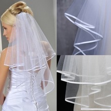 Women Wedding Dress Veil Two Layersf Tulle Rbbon Edge Bridal Veils Accessories  wedding veil short  Bridal accessories 2024 - buy cheap