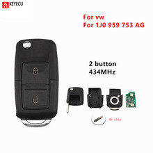 Keyecu 2 кнопки 434 МГц ID48 чип для vw 1J0959753AG для VW Volkswagen Golf MK4 транспортер поло T5 Автомобильный ключ Beetle Bora Passat 2024 - купить недорого