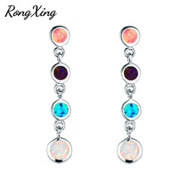 RongXing Small Round Multicolor Fire Opal Long Dangle Earrings for Women Silver Color Rainbow Birthstone Earrings 2024 - buy cheap