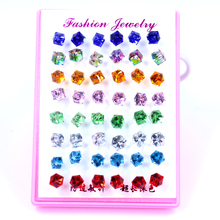 Free Shipping Fashion Jewelry Random Colors Mix Crystal Cube Design Anti Allergy Plastic Stick Stud Earrings 4mm 6mm 24pairs/lot 2024 - buy cheap