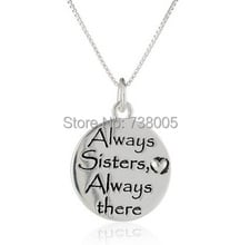 2015 Fashion Graffiti  with "Always Sisters Always There" Silver  Pendant Necklace  Wholesale Jewelry 2024 - buy cheap
