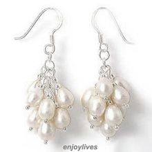 Hot sale new Style >>>> Genuine White Pearl 925 Sterling Silver Grape Hook Earrings 2024 - buy cheap