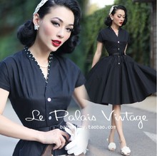 Europe and America Vintage Lady Elegant Classic Black Slim One-Piece Dress Short-Sleeve A-Line V-Neck Dress 2024 - buy cheap