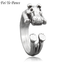 Fei Ye Paws Cute Retro Hippo Ring Men Midi Finger Animal Wrap Ring Adjustable Wedding Rings Girls Women Boho Ring Party Gift 2024 - buy cheap