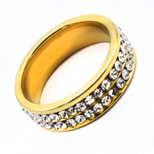 Милые золотые кольца с двумя рядами кристаллов для женщин, кольца из нержавеющей стали, модные свадебные ювелирные изделия 2024 - купить недорого