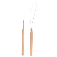 2Pcs/set Hair Extension Hook Needle Threader Micro Ring Beads Wooden Handle Crochet Hook with Iron Wire Hotting Pulling Tool 2024 - buy cheap
