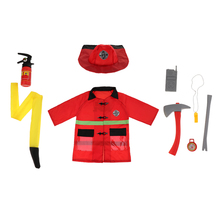 Conjunto de roupas infantis, roupa de fantasia, com 9 peças, walkie-talkie, chefe de bombeiros, uniforme de cosplay, para crianças 2024 - compre barato