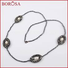 BOROSA 30inch Drusy Necklace,Handcrafted Pave Rhinestone Oval Natural Pearl Necklace Gems Jewelry for Women JAB784 2024 - buy cheap