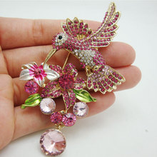 Fashion Pink Wings Hummingbird Flower Cluster Rhinestone Crystal Bird  Brooch Pin 2024 - buy cheap