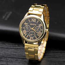 Kobiet zegarka-Reloj de acero inoxidable para mujer, accesorio de pulsera de cuarzo con 3 ojos dorados, estilo informal Geneva, 2021 2024 - compra barato