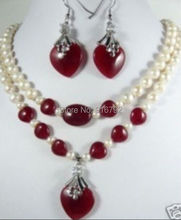 HYFY2014324 **** красивый красный камень и пресноводный жемчуг кулон ожерелье серьги набор 2024 - купить недорого