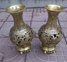 A pair Home Decor Metal Crafts  vases chinese brass carved  Dragon and Phoenix Big vase  free shipping 2024 - buy cheap