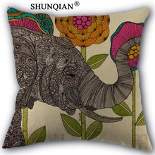 elephant Art Pillowcase Cotton Linen Square Zippered Pillow Cover Unique Design Customize Your Picture 45x45cm one side 2024 - buy cheap