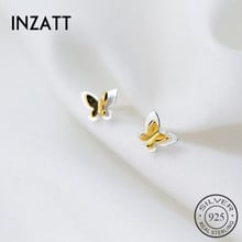 INZATT Trendy Lovely Gold butterfly Stud Earrings For Women Birthday Party Real 925 Sterling Silver Jewelry Mujer Moda 2018 Gift 2024 - buy cheap