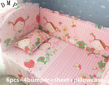 Promotion! 6PCS Strawberry girl bedding bumper cotton baby bedding kit bed around (bumper+sheet+pillow cover) 2024 - buy cheap