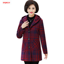 Middle-aged Women's Winter Woolen Jacket Plus Size 5XL Hooded Cardigan Plaid Wool Coat Female Plus Cotton Windbreaker Coats W311 2024 - buy cheap