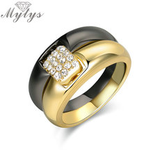 Mytys Two Tone Black and Gold Color Double Band Rings for Women Lover Relationship Engagement Wedding Rings Gift Jewelry R1919 2024 - buy cheap