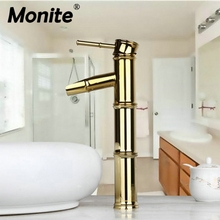 Monite Waterfall Golden Faucets Basin Bathroom New Brand Bamboo Design Deck Mounted Singel Handle Sink Faucets Mixer Taps 2024 - buy cheap