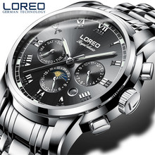 LOREO Automatic Mechanical Mens Watches Top Brand Luxury Sports Watch Moon Phase Stainless Steel Waterproof Relogio Masculino 2024 - buy cheap