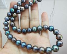 Superb 18"10-11mm Natural Tahitian genuine black peacock round pearl necklace 2024 - buy cheap