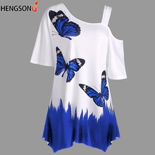 Summer T-Shirts Women Butterfly Printed Tee One Shoulder Irregular Top Female  Loose Tee Top Streetwear 2024 - buy cheap